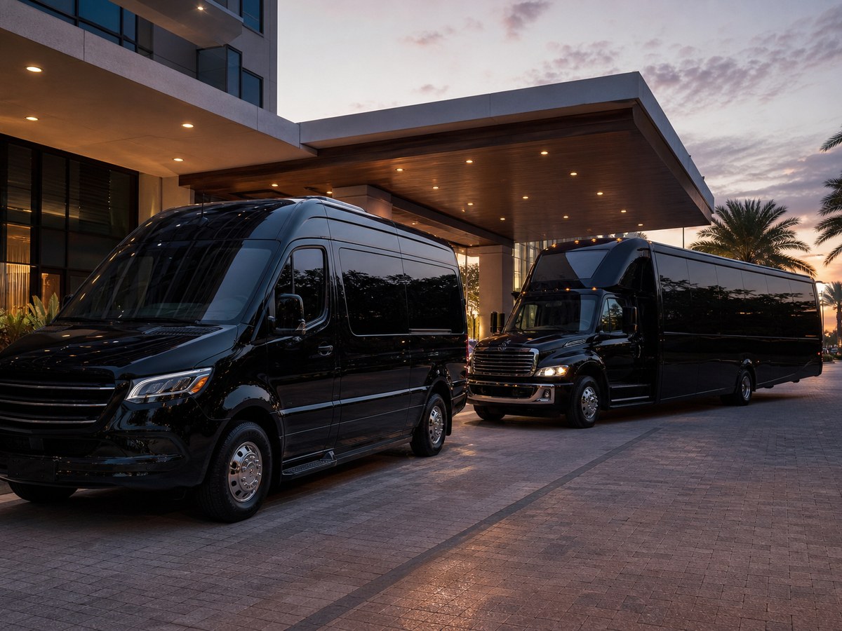 Minibus and motor coach parked side by side